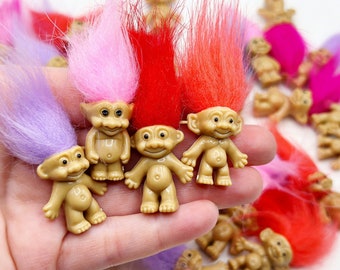 4 pc Miniature Vintage Trolls - Craft Supplies - 90’s Nostalgia Accessory - Good Luck Charms, Troll Doll, Cake Topper, Happy Birthday, Party