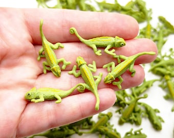 5 figurines miniatures de caméléon, minuscule mini-figurine, diorama, terrarium, petit jardin féerique, miniatures, lézards, micro, cadeaux