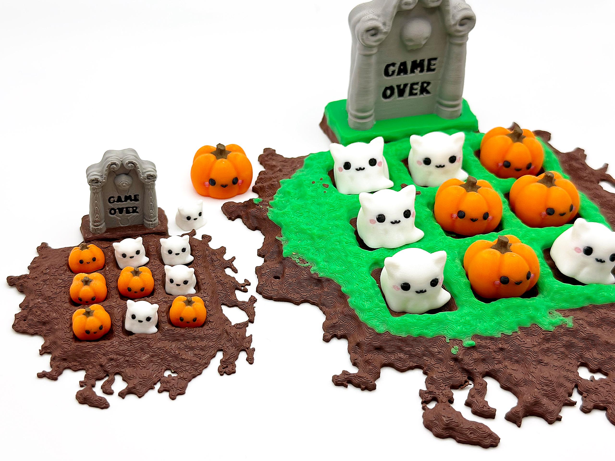 Tic Tac Toe Halloween Side Table Board Game 3D Printed Fidget Figures Teen Boo Basket Stuffers Desk Pet Fake Tombstone Ghost Figurine Minis