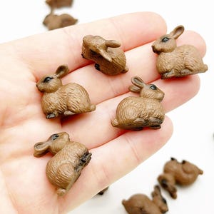 May include: A collection of small brown rabbit figurines. The rabbits are made of plastic and have realistic details. They are perfect for adding a touch of whimsy to any home decor.