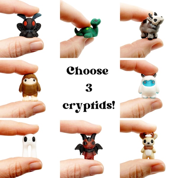 Creepy Cute Cryptids Mothman Wendigo Miniatures Supernatural Bigfoot Figurine Cthulhu Cryptidcore Lake Monster Nessie Jackalope 3D Printed