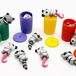 Miniature Articulated Raccoon Possum Figure 3D Printed Animals Trash Panda Stim Toy Mini Trash Can Desk Decoration Diorama Supplies Dumpster