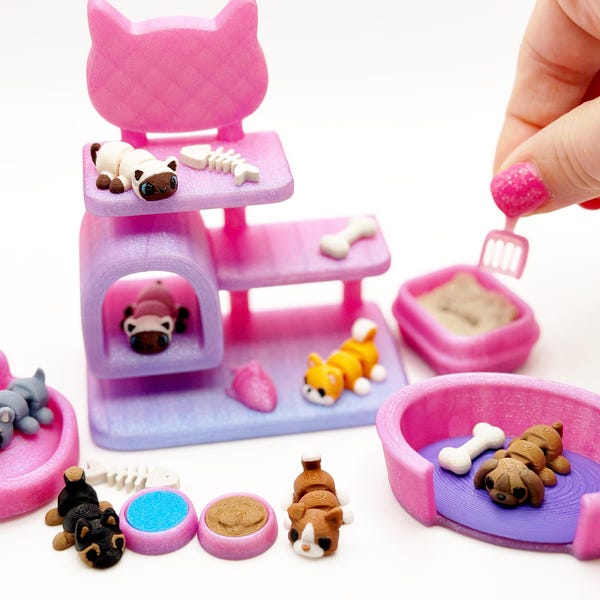 Mini Pet Playset Kidcore Cutecure Teenage Girl Gifts Occupational Therapy Adult Fidget Toy 3D Printed Articulated Animals Border Collie Cat