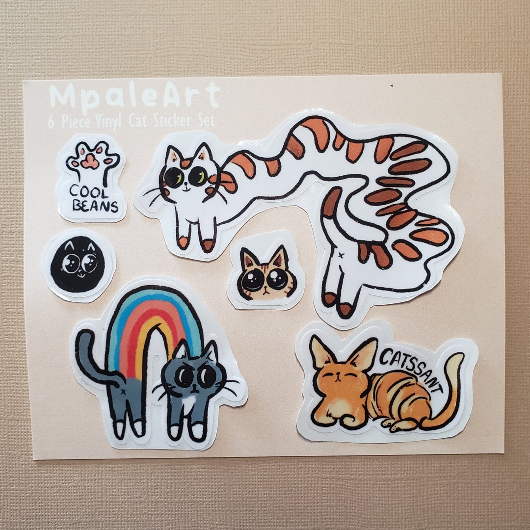 Kitty Spring Sticker 6 Piece Vinyl Kitty Sticker Set - Etsy