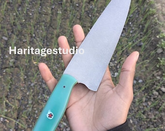 Chef Knife 6150 Couteau de cuisine d'extérieur fait main en acier délavé à la pierre