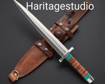 Dagues fantaisie Dague en acier D2 faite main avec poignée en cuir et étui en cuir de vache