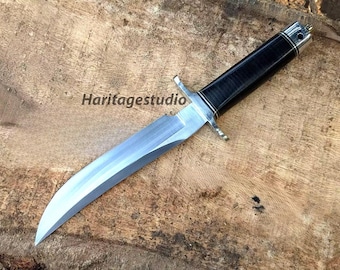 Couteau de chasse Bowie en acier au carbone - Style Randall Racon, étui en cuir