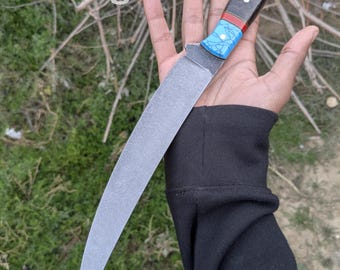 Hand forged chef knife outdoor party kitchen knife Stonewashed wange wood handle with shaeth