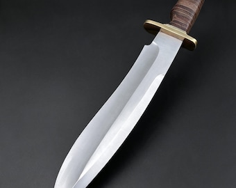 Couteau Bowie artisanal en acier à haute teneur en carbone, couteau de bushcraft avec manche en cuir, couteau de camping.