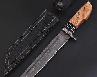 Couteau Tanto en acier damassé, tanto japonais fait main avec étui