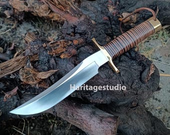 Couteau Bowie, couteau de chasse en acier au carbone à lame fixe fait main