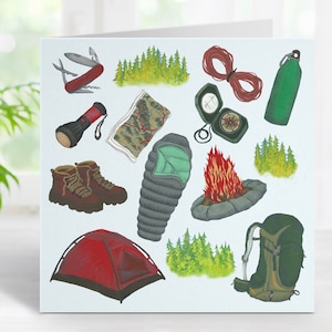 Camping Birthday Card: Hand-Painted Hiking Adventure