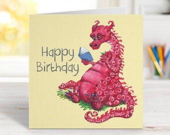 Red Dragon Happy Birthday Card, Welsh Dragon, Camelot, Viking, Dragon Party