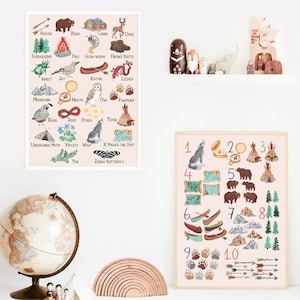 Cowboy ABCs y 123s Posters, Mountain Alphabet Poster Set de 2 impresiones, Adventure Nursery, Outdoorsy Baby Art