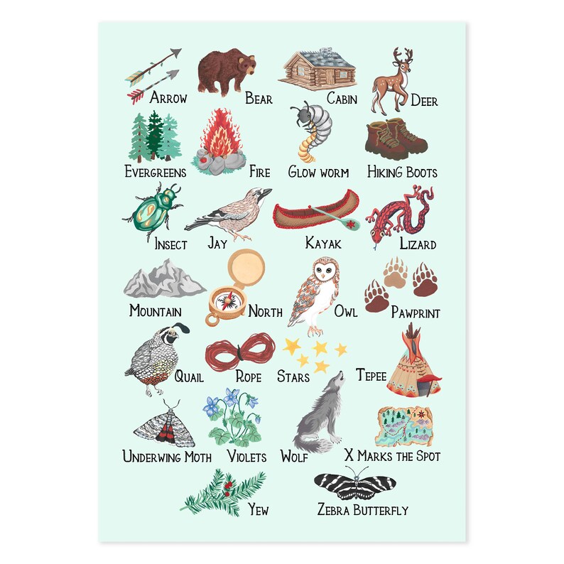 Mountain Alphabet Print Adventure Nursery Wall Art Outdoorsy - Etsy UK