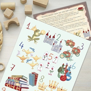 Érase una vez, arte de pared de cuento de hadas para guardería, princesa, guardería de hadas, póster Montessori, impresión de números, decoración de habitación de niñas