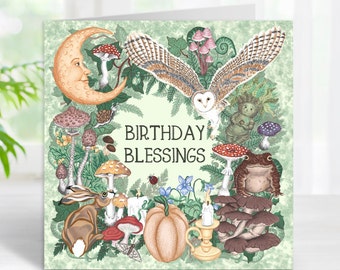 Magical Witchy Birthday Card, Dark Cottagecore, Enchanted Forest, Gothic Birthday Card