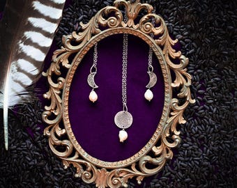 Collar de fases lunares de plata de ley: joyería de perlas lunares hecha a mano