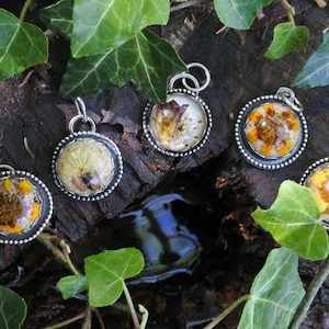Flower pendant sterling silver and real flowers pendant