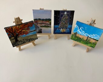 Tiny Paintings- Original Acrylic Paintings 2.5"x3.5" (easel included)