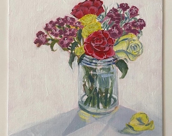 Bouquet d'été, peinture acrylique originale, 6 x 6 sur toile