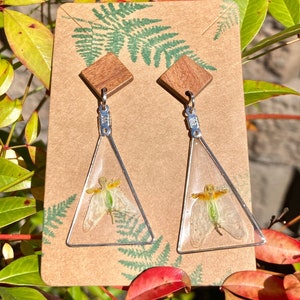 Triangles Handmade Resin Earrings with Real Sharks Teeth Found On Topsail Island with Accent Flowers