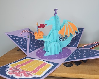 Tarjeta de caja de explosión de dragón de cumpleaños