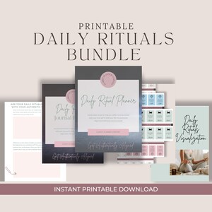 Pacote de Planejador de Rituais Diários | Pacote de Autocuidado | Planejador de Reflexão | Cartão de Afirmação | Diário | Agenda | Planejador para Impressão | Definição de Metas