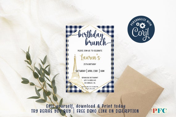 Birthday Brunch Invitation Template Adult Birthday Party | Etsy