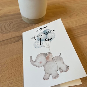 Carte anniversaire éléphant avec enveloppe , carte anniversaire enfant