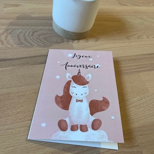 Carte anniversaire licorne avec enveloppe , carte anniversaire enfant