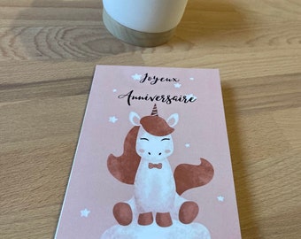 Unicorn birthday card with envelope , child birthday card