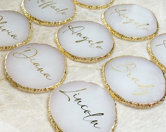 Resin Coasters Personalize Customize Drink Resin Coaster Silver or Gold Rim Wedding Favor Place Name Card Jewelry Color Plate Bridesmaid