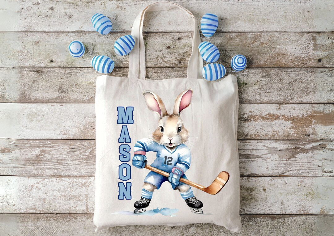 Hockey Easter Basket Bag,personalized Boys Easter Egg Hunt Bag,boys Hockey Easter Tote,custom