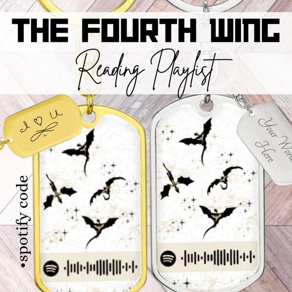 The Fourth Wing Fantasy Gift, 4th Wing Keychain & Sound Ambiance w Spotify Code, Reading Playlist, Gift for Readers