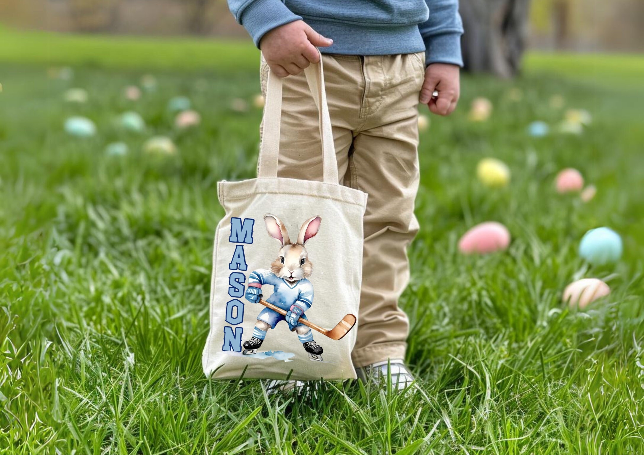 Hockey Easter Basket Bag,personalized Boys Easter Egg Hunt Bag,boys Hockey Easter Tote,custom