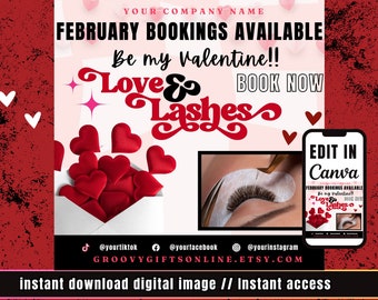 February Bookings Flyer Lash,Lash Flyer Valentines Day Flyer,Hair Flyer,Salon Flyer,Beauty Flyer,Valentine Template Makeup, Canva Template