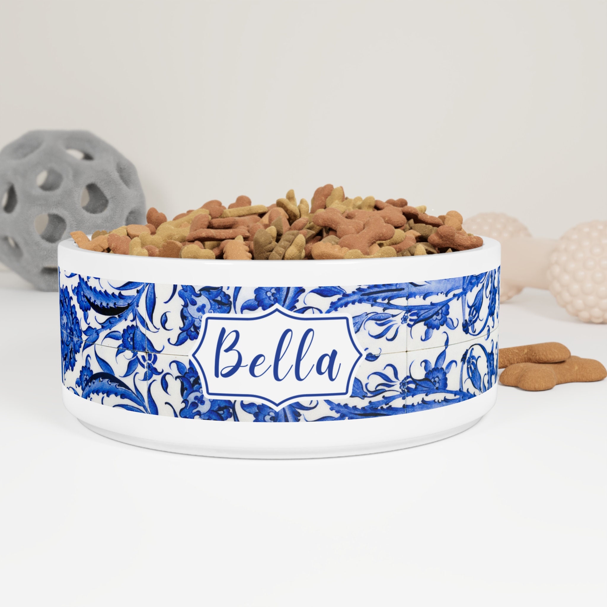 Personalized Dog Bowl, Food Bowl, Blue and White Dog Bowl, Dog Dish