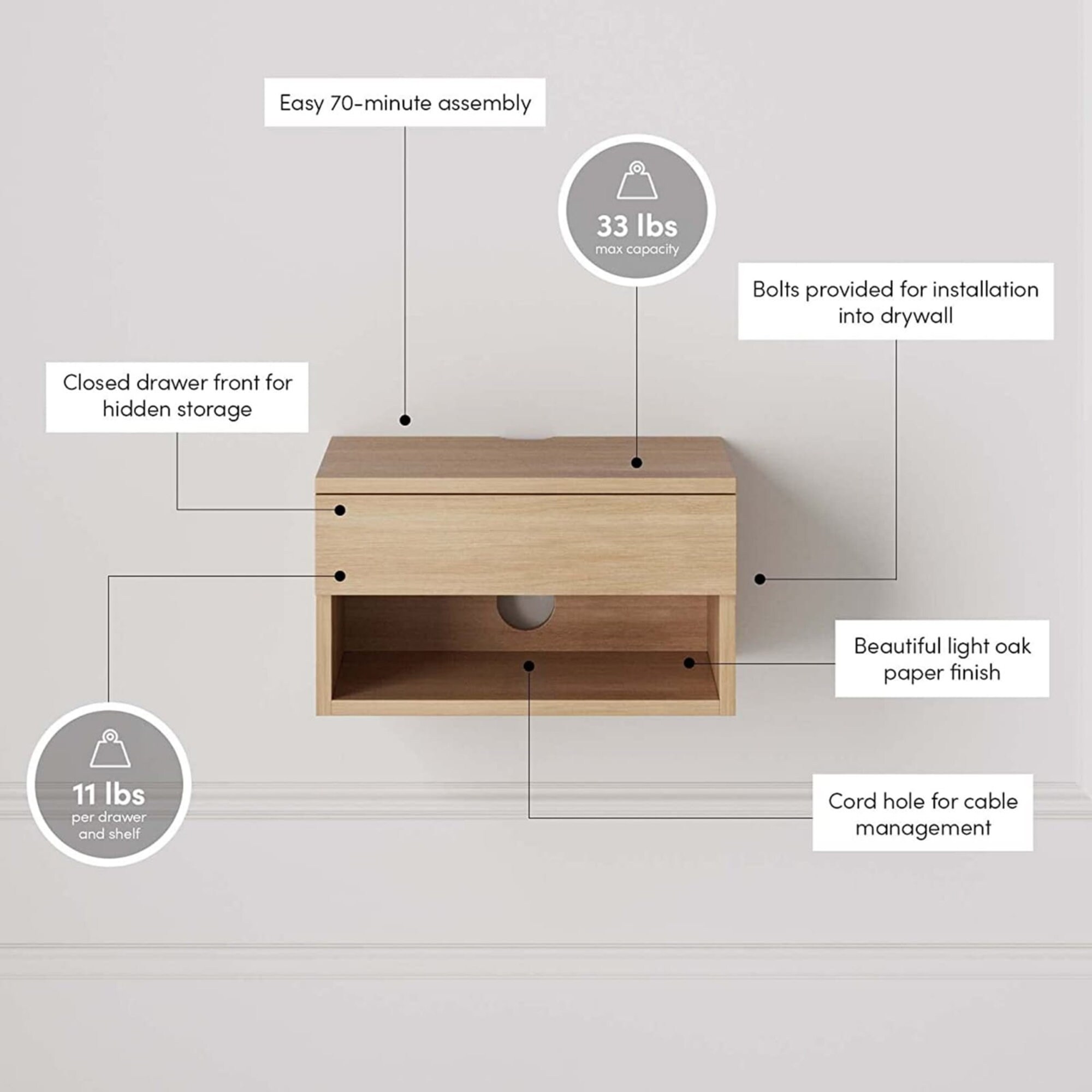 Floating Wall Night Stand Wood Drawer Wall Mounted Night Etsy