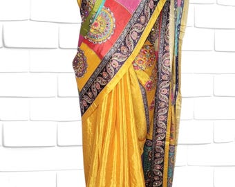 mirror work multi chinon saree/masakali saree