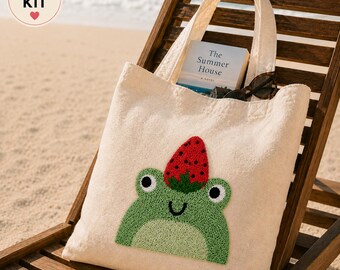 Frog Punch Needle Tote Bag Diy Kit ( Tax,Duty Paid/DDP USA )
