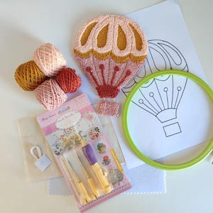 DIY Punch Needle Kit: Hot Air Balloon Wall Hanging, Beginner Embroidery ( Tax,Duty Paid/DDP USA )