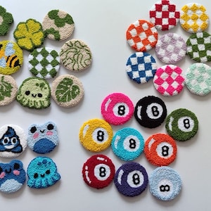 Pink Car Coasters, Punch Needle Coaster, 8 Ball Coaster, Flower Coasters,Cute Frog Car Accessories, CarCoffee Coasters,Mug Rug