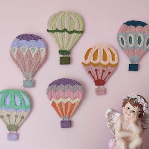 Punch Needle Hot Air Balloon Wall Hanging: Tufted Nursery Decor