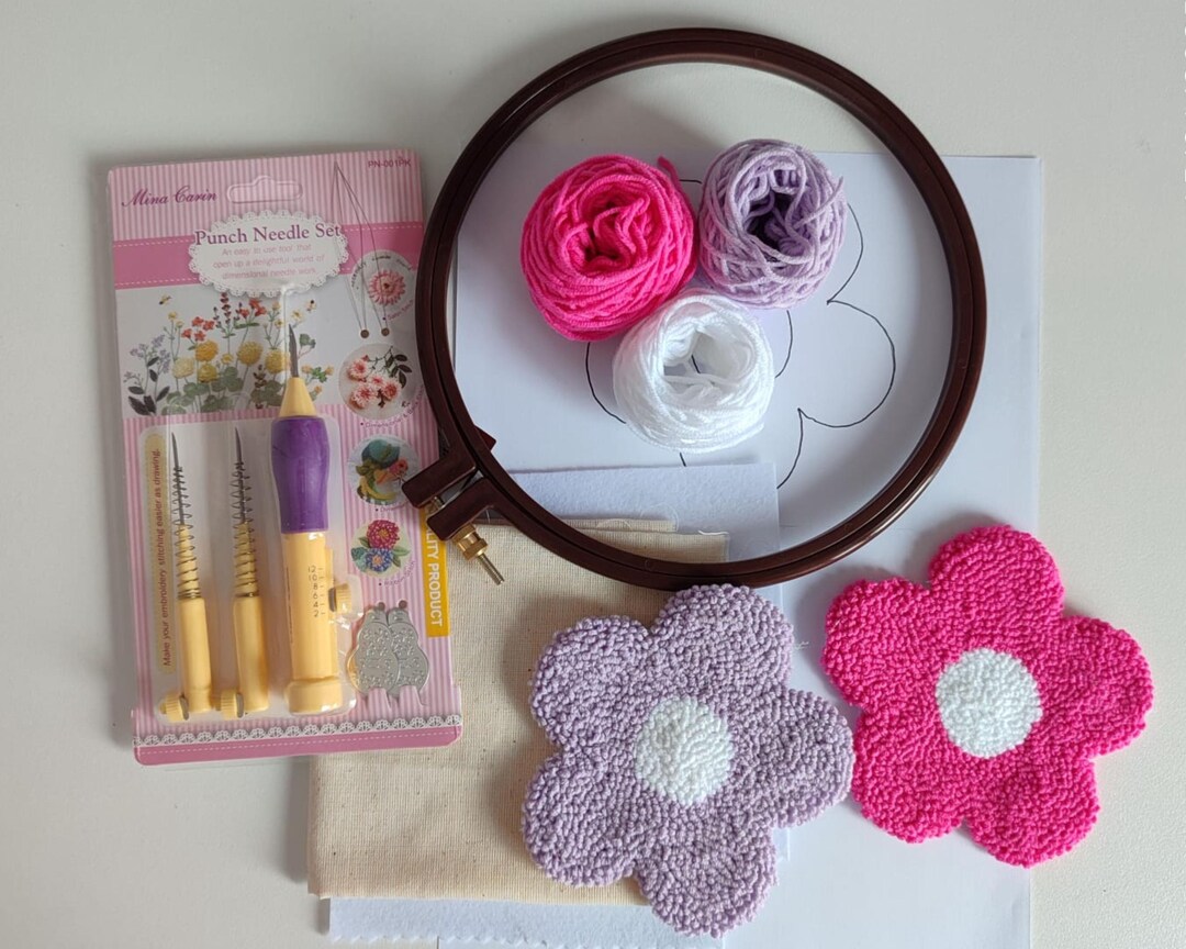 Daisy Punch Needle Coaster Kit: Beginner Mug Rug DIY (DDP USA) - Etsy