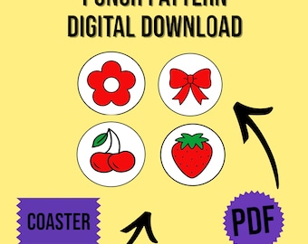 Flower Ribbon Car Coaster Punch Needle Pattern: Cherry Strawberry Design (PDF Pattern)