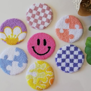 Punch Needle Coasters, Mug Rug, Checker Mug Rug, Puzzle Coaster, Tufted Coffee Coaster, Embroidery Coaster,  ( Tax&Duty Paid/DDP USA)