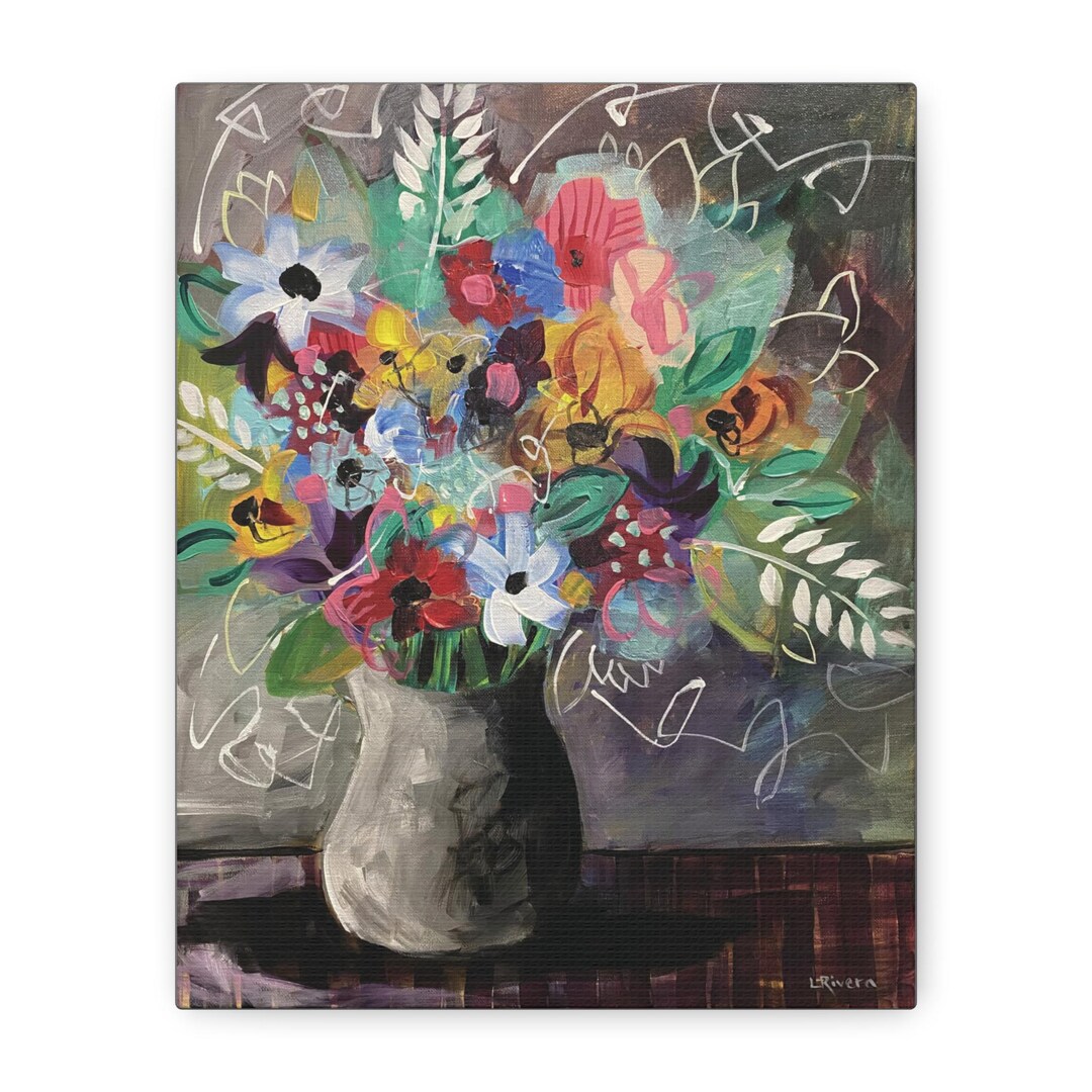 Colorful Floral Bouquet, Vase of Flowers, Canvas Art Print, 1.25 ...