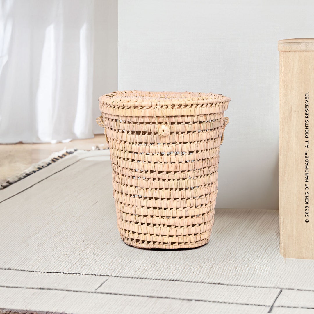 Large Round Basket With Lid and Handles Elegant Bedroom Storage for A Boho Decor Perfect as