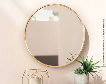 Elegant Round Gold Wall Mirror: Handcrafted Decorative Mirror For Living Room, Bathroom, And Entryway (K8DEF)